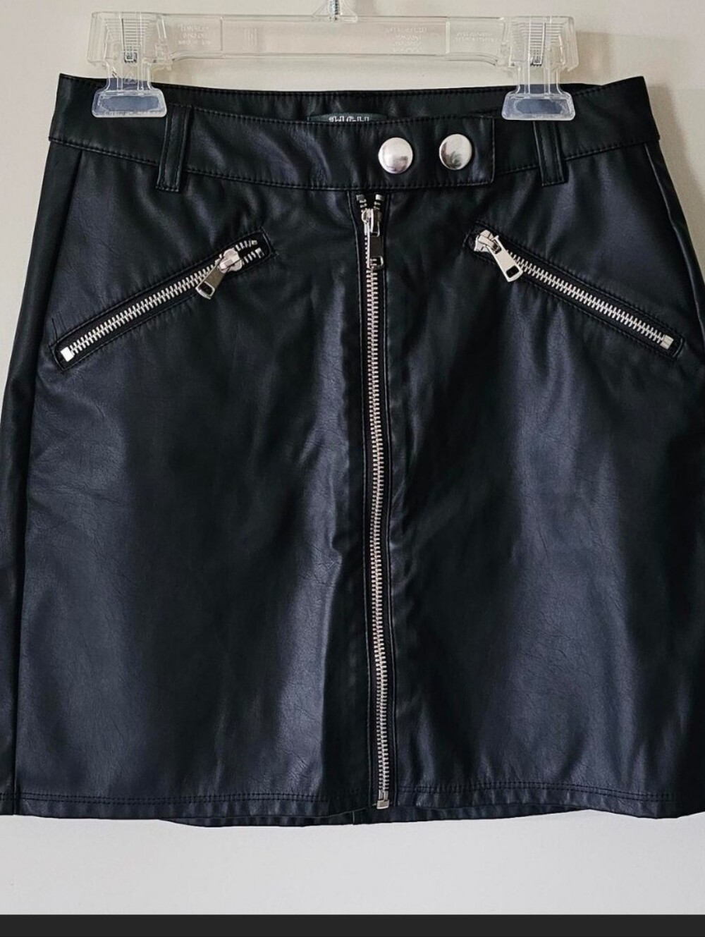 wild fable Black Faux Leather Zip-Front Mini Skirt with Silver Hardware